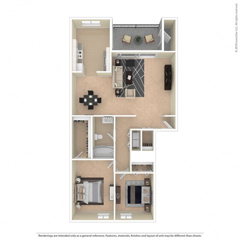 Floor plan for 2 beds, 1 bath, 1070 sqft